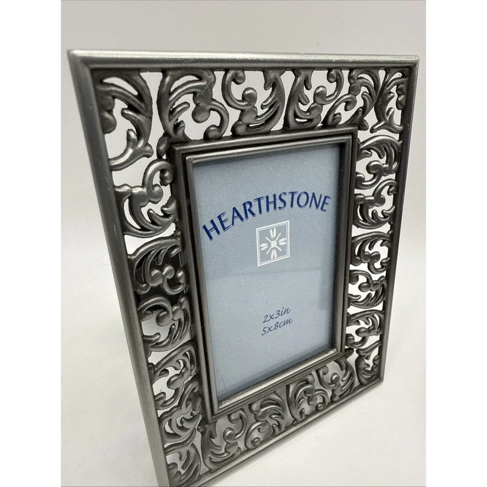 Hearthstone Metal Picture Frame Lot 2 Scrollwork Silver Tone 2x3 Photo Frames